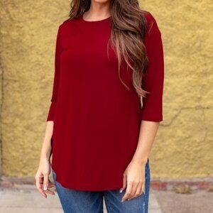 Tunic with Elbow Sleeves and Side Slits Wine Color Size Small